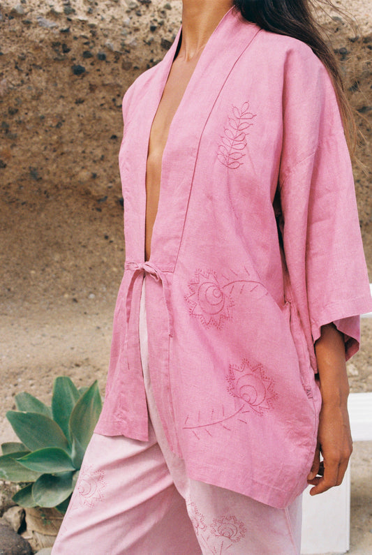 MIA Moda Regenerativa Kimono cochinilla / Con bordado / Unitalla Kimono Ensueño lino
