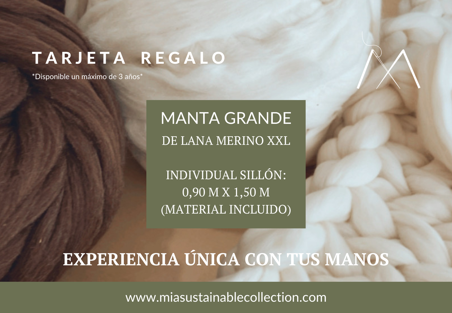 MIA Sustainable Collection TARJETA REGALO TALLER Individual Sillón 0,90m x 1,50m TARJETA REGALO Taller de manta de lana merino XXL