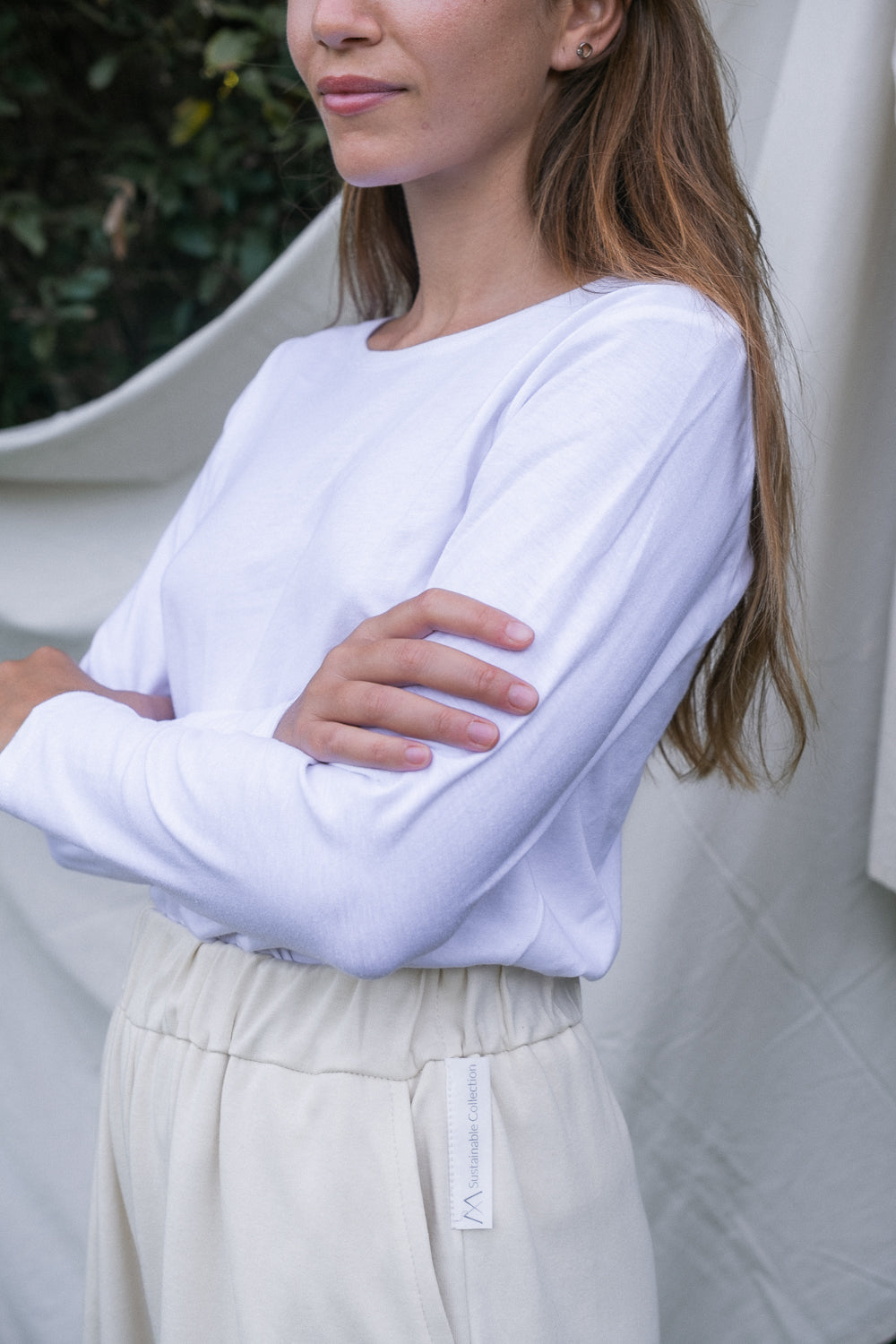 MIA Moda Regenerativa Camisetas L / blanco Camiseta Esencial mujer manga larga - blanco y natural