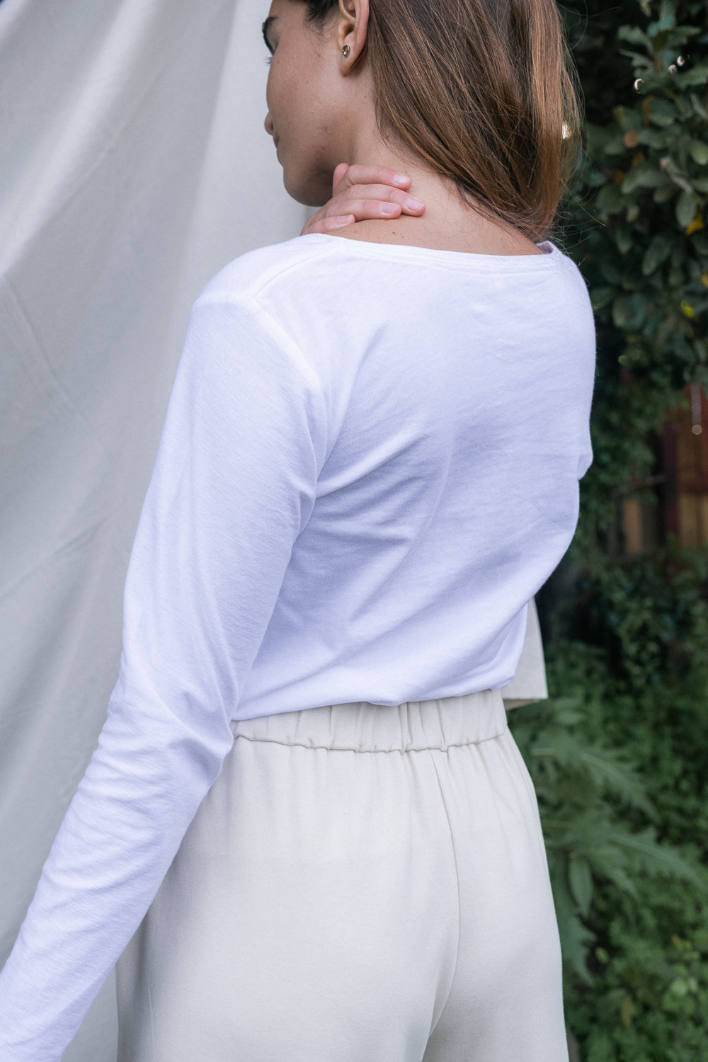 MIA Moda Regenerativa Camisetas M / blanco Camiseta Esencial mujer manga larga - blanco y natural