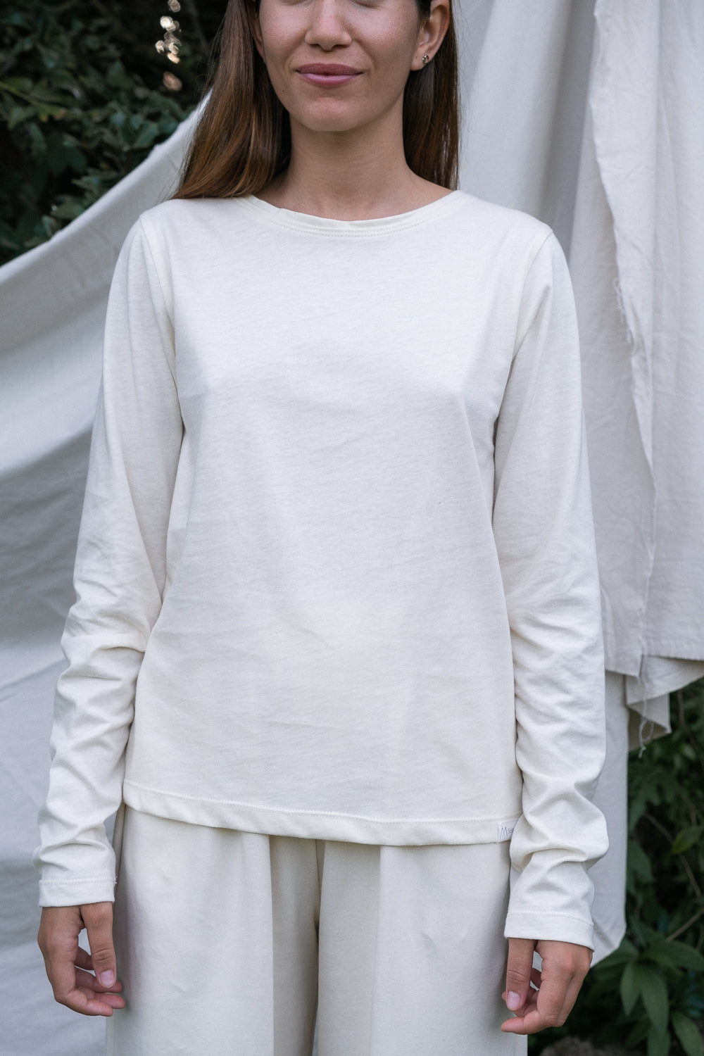 MIA Moda Regenerativa Camisetas M / natural Camiseta Esencial mujer manga larga - blanco y natural