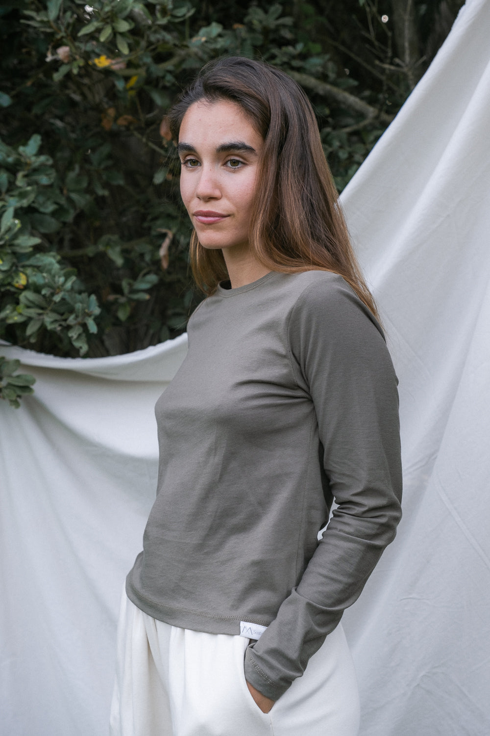 MIA Moda Regenerativa Camisetas M / Verde oliva Camiseta Esencial mujer manga larga - azul y verde