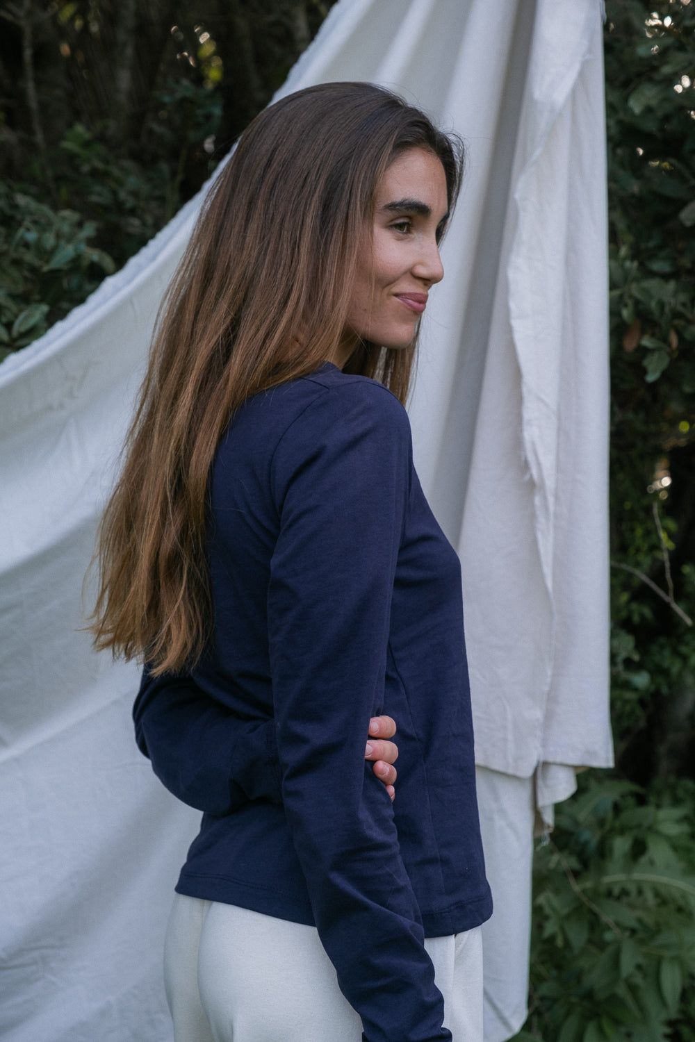 MIA Moda Regenerativa Camisetas S / Azul marino Camiseta Esencial mujer manga larga - azul y verde