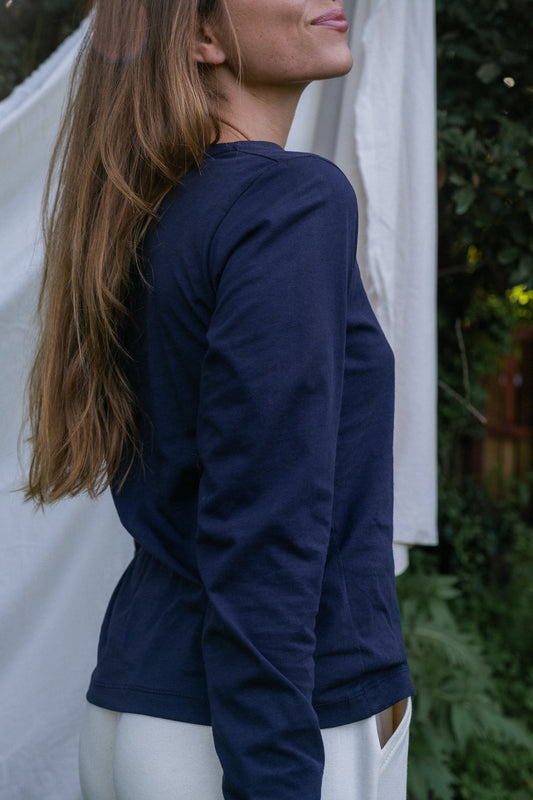 MIA Moda Regenerativa Camisetas XS / Azul marino Camiseta Esencial mujer manga larga - azul y verde